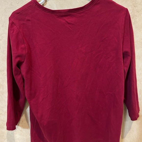 L.L. Bean Women's Burgundy Long Sleeve V-Neck Top 3/4 sleeve large - Picture 4 of 4